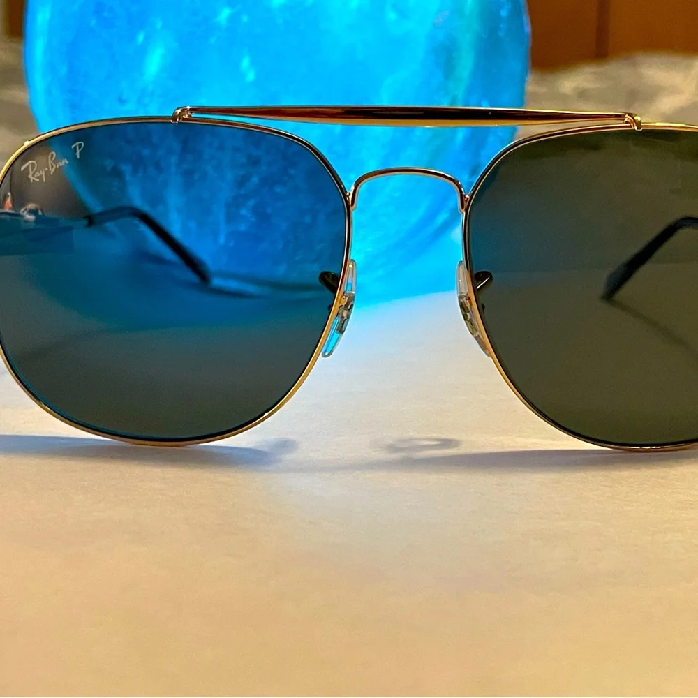 🆕 Ray-Ban RB3561 THE GENERAL Custom Sunglasses. Gold Frame, Polarized Green Lens - Picture 2 of 16